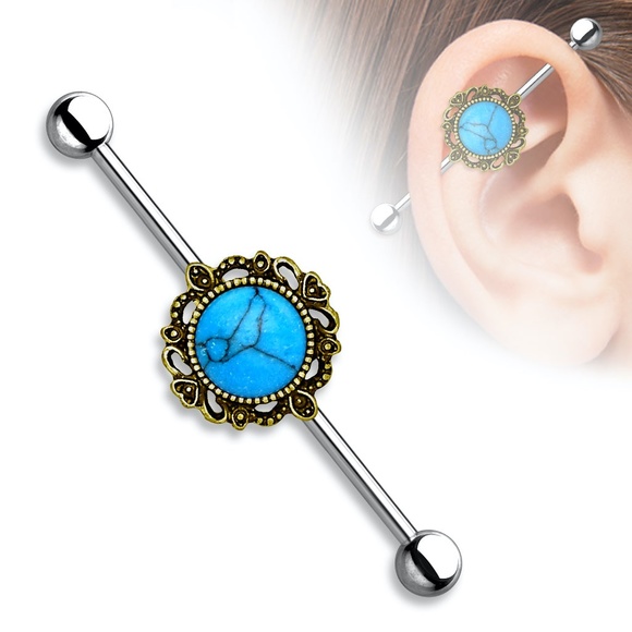 Jewelry - Turquoise with Filigree Industrial Barbell